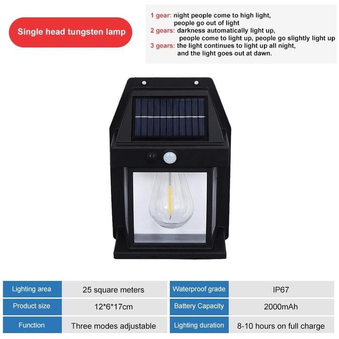【Garansi 10 Tahun】Lampu Dinding Tenaga Surya Outdoor Terbaru Lampu Tungsten Tahan Air Untuk Aktivita