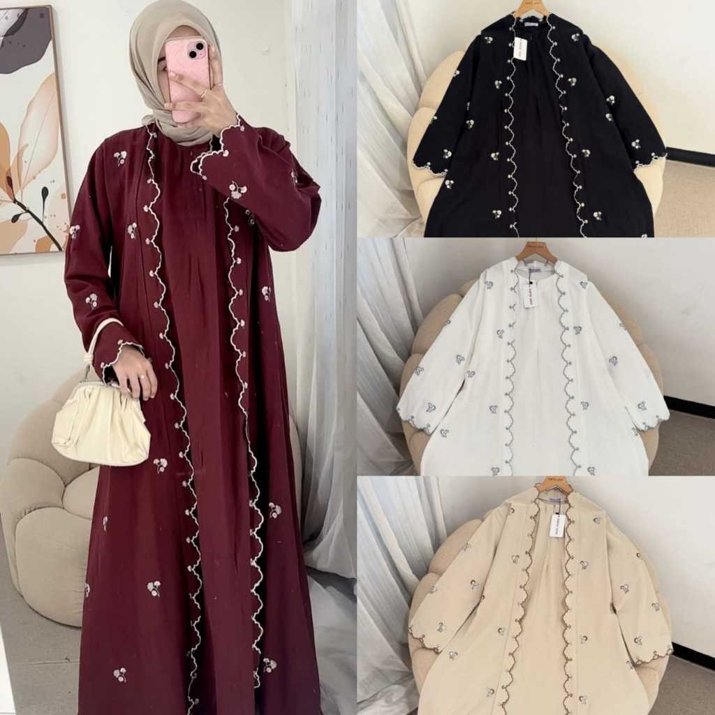 GAMIESV AURORA ABAYA BASIC BORDIR ARABIAN BUSUI FRIENDLY GAMIS ABAYA DUBAI HITAM PUTIH DRESS MADINA 