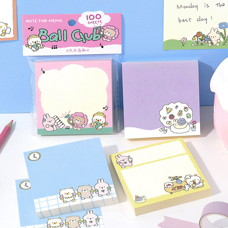 

100 pcs/set Korean Kawaii Animal Note Pad Journal Base Sticky Notes Set For DIY School Stationery Student Supplies Sticky Memo