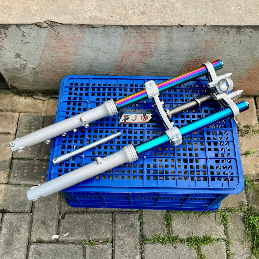 Shock Depan Ninja RR Skok Depan Ninja Rainbow Bottom Silver Mitsuyo Gen 2 PNP HONDA CB GL MP TIGER