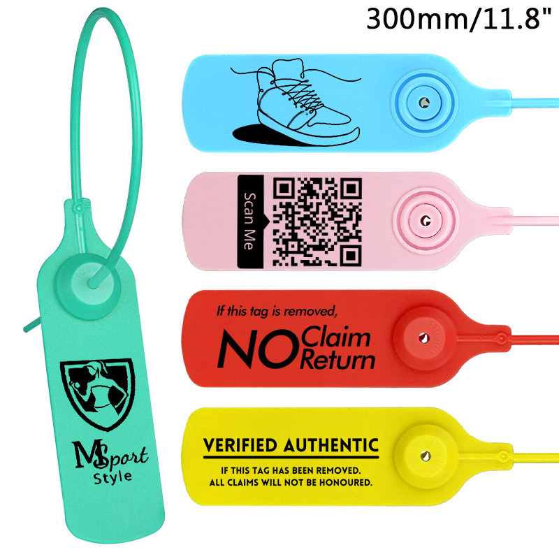 

100pcs Custom Palstic Security Seals Personalized Product Logo Brand Label Hang Tag for Clothing Shoe Bag Business 300mm/11.8