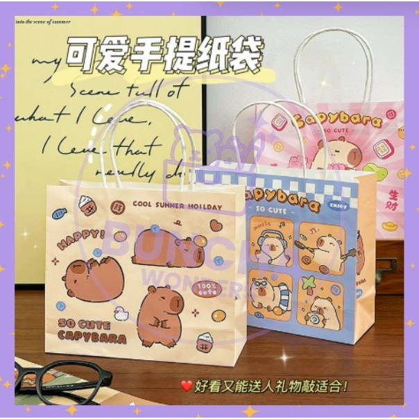 

BW PAPER BAG MOTIF READY STOCK SATUAN KAPIBARA MURAH SOUVENIR PERNIKAHAN / ULTAH MOTIF PBC S-PO025