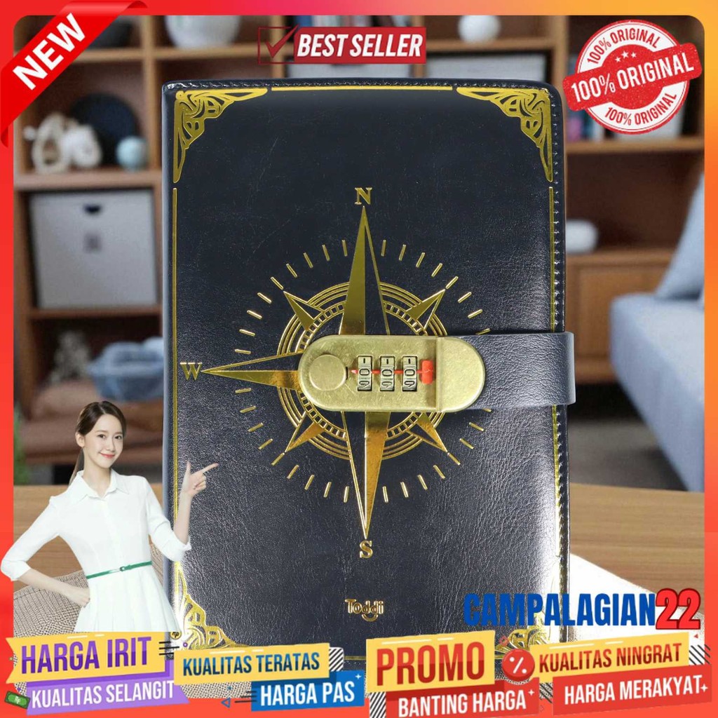 

Toddi Buku Jurnal Leather Notebook Diary 300 Halaman with Lock - JJ-03