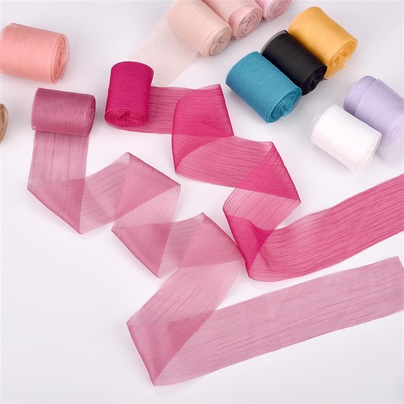 

5Yard Handmade Frayed Edged Straight Crepe Yarn Ribbon For Wedding Invitation Wrapping Bouquets Birthday Party Decorations Gifts