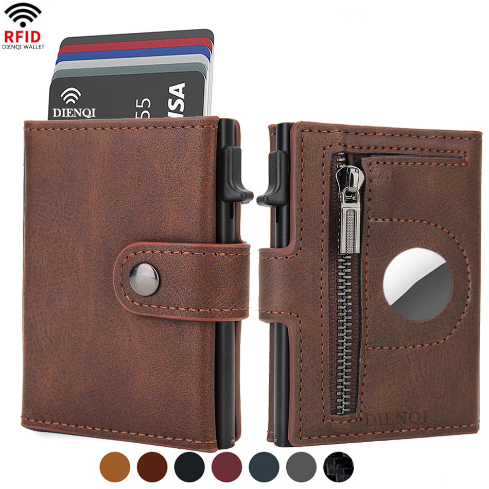 

Rfid Credit Card Holder Men Wallets Aluminium Bank Cardholder Case Pop Up Male Purse Trifold Wallet for Air Tag Airtag Tracker