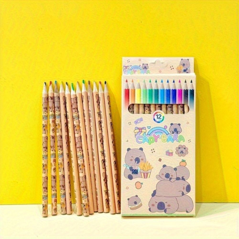 

12 Colors Capybara Colored Pencils Wooden Sketching Drawing Colour Pencil Cartoon Art Supplies Coloring Pencil School Office
