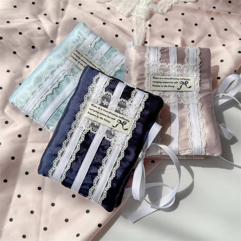 

M5 Niche Handmade Fabric Lace Hand Book Jacket Silky Imitation Silk Fabric Bow Tie Book Jacket，Only Cover Book，Gift For Friend
