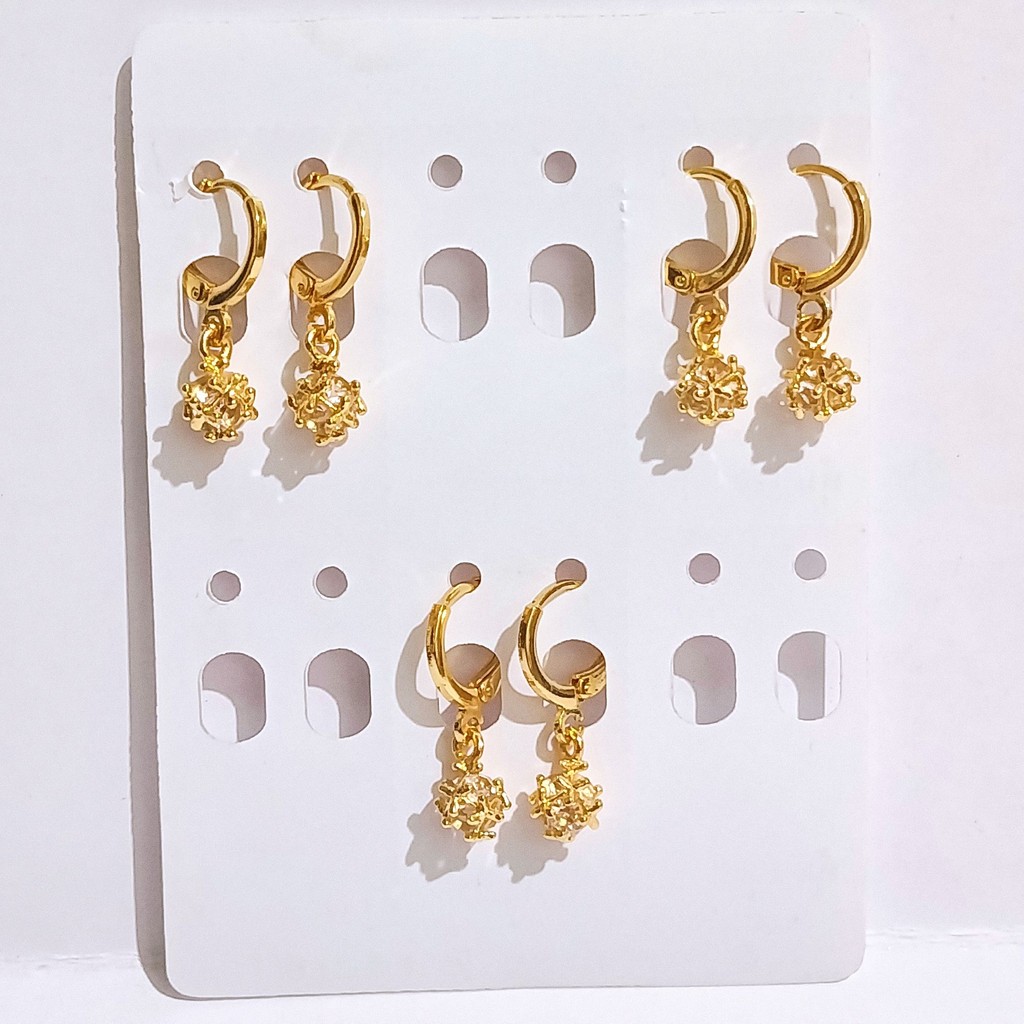 3 pasang anting panjang wanita elegan permata warna gold grosir untuk toko aksesoris