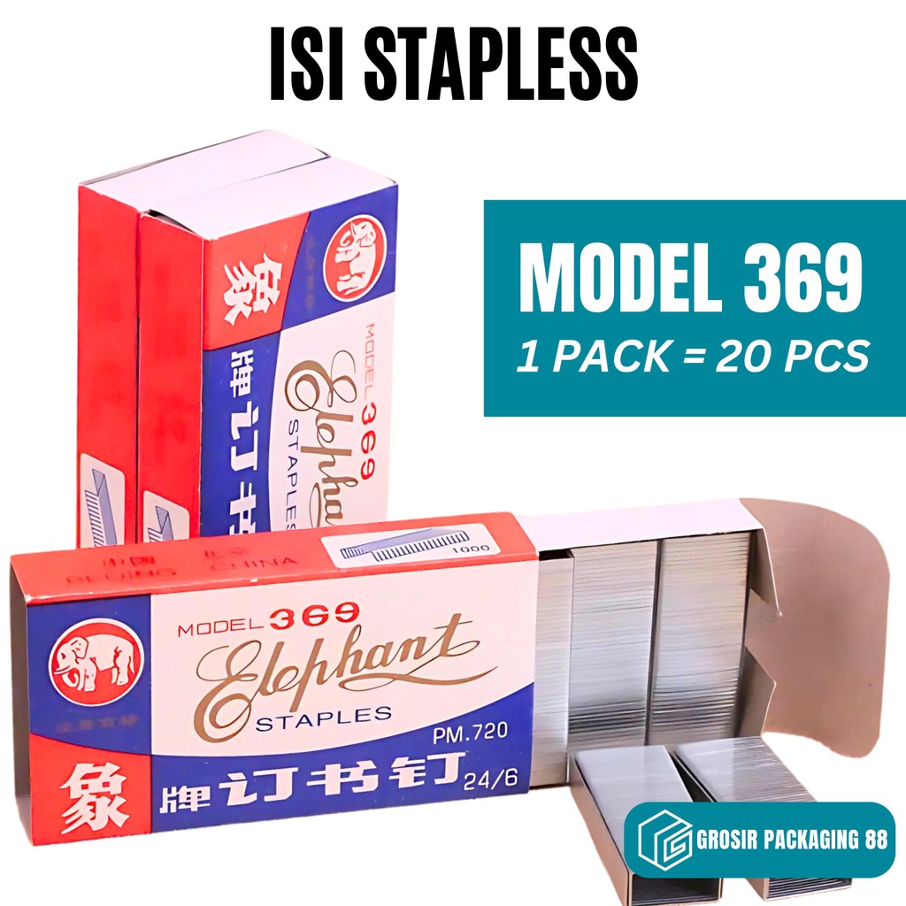 

1 BOX ISI 20 PCS Isi Staples Model 369 24/6 Refill Hekter Stapler Steples Guntaker