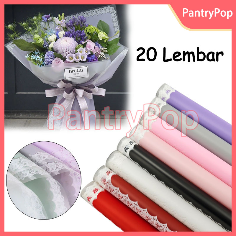 

20 Lembar Kertas Buket Bunga Motif Renda Lace Border Cellophane Flower Wrapping Paper / Lace Border Flofist Cellophane