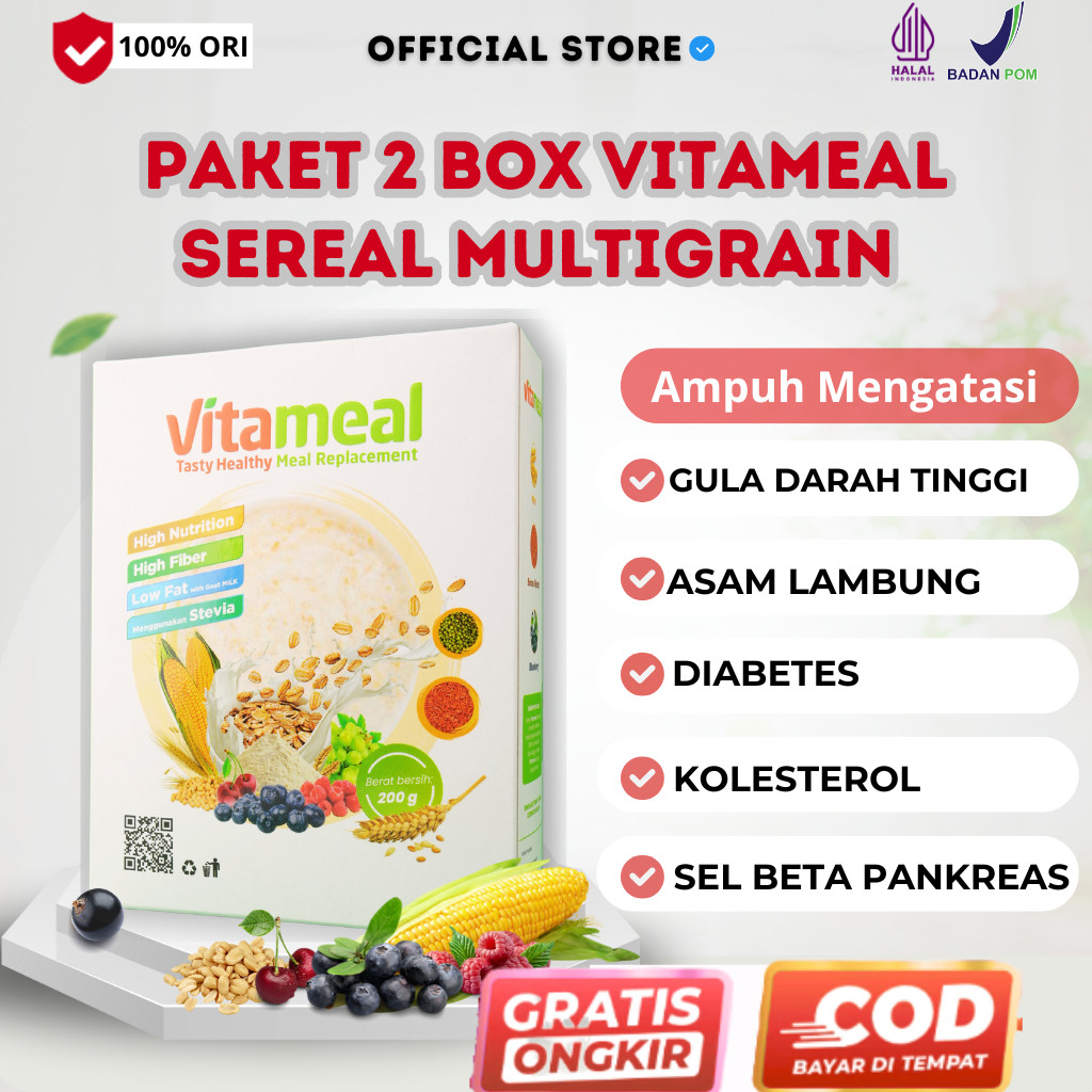

Vitameal Paket 2 BOX Sereal Sehat Multigrain Ampuh Menurunkan Gula Darah Tinggi Menjaga Kadar Gula Stabil Mencegah Diabetes Kolesterol Vitamil Original
