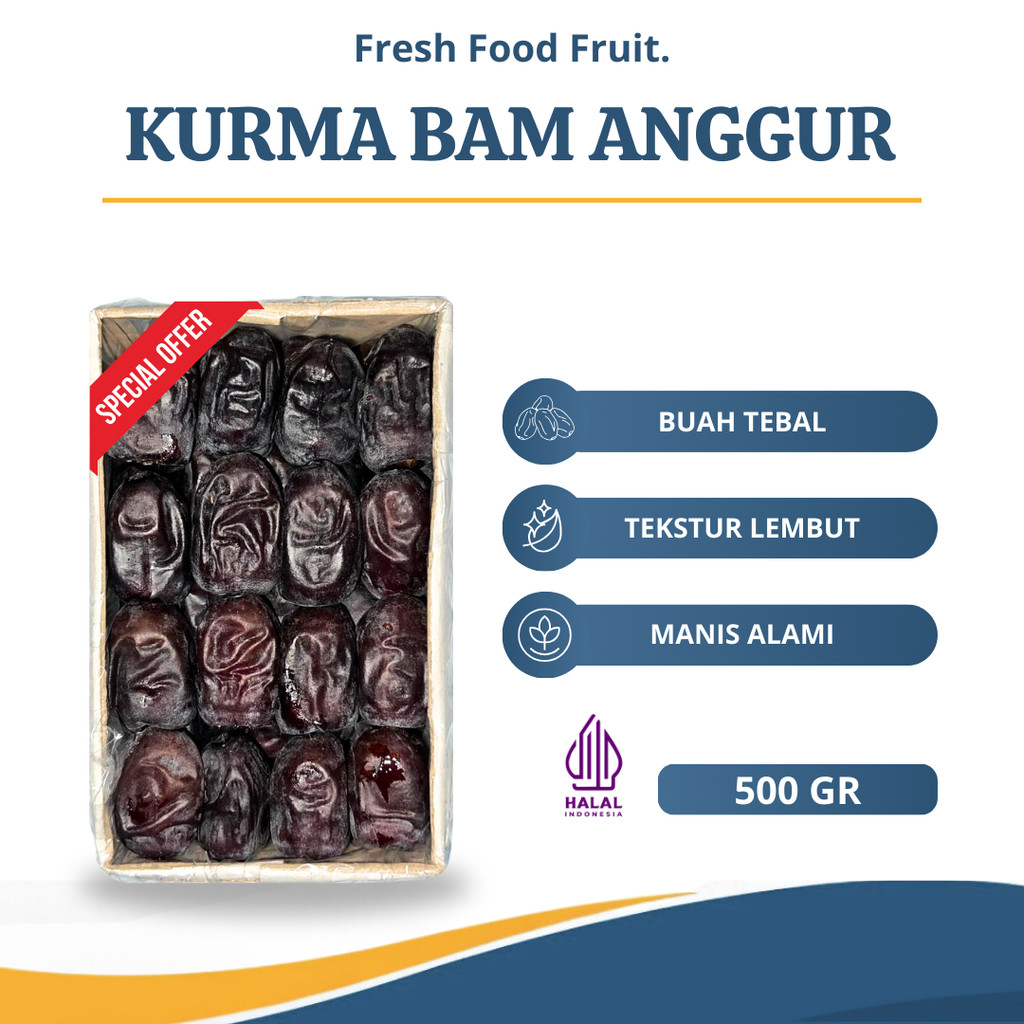 

Kurma Bam 500 Gr Kurma Bam Anggur 500 Gram Premium Kurma Anggur Lembut Bam Dates 500 Gr