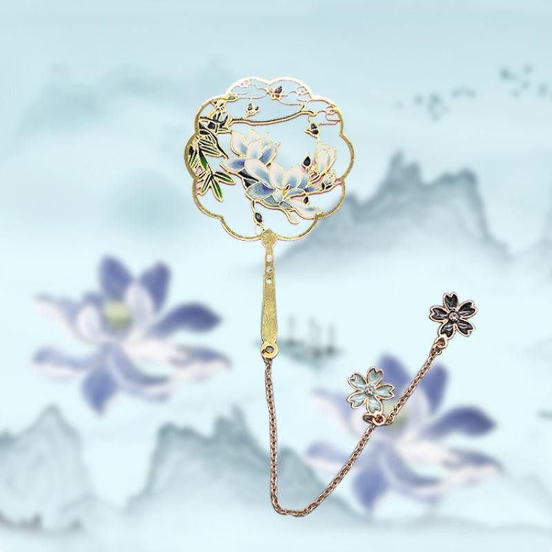 

Metal Bookmark Group Fan Chinese Style Color Brass Pendant Retro Student Book Supplies Gift Bookmark