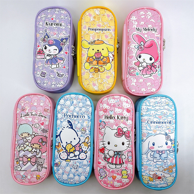 

Kawaii PU Large Capacity Pencil Case Cartoon HelloKitty Cinnamoroll Melody School Pencils Bag Pouch Pen Case Supplies Stationery