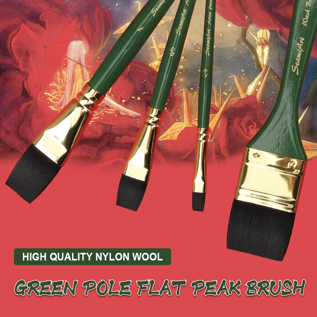 

1pc Imitated Animal Nylon Hair Flat Artist Paint Brush Geen Short Holder Watercolor Acrylic Gouache Wash Brush Art Supplies