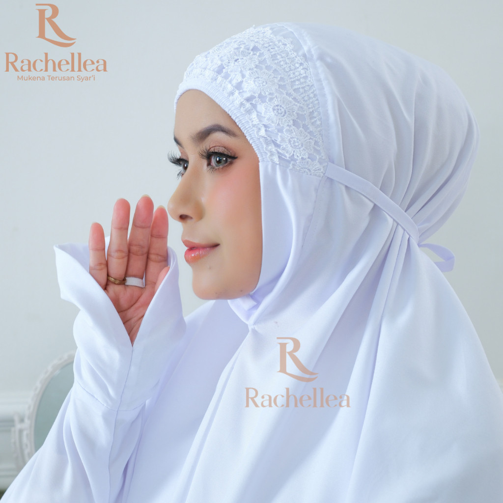 Mukena Terusan Putih Renda Khodijah Gyper Katun Mikro Premium