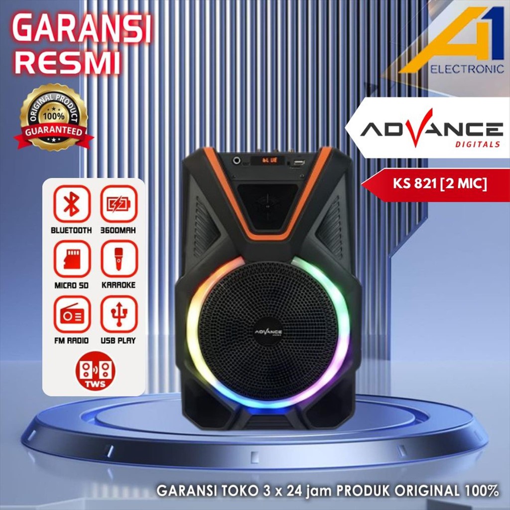 ADVANCE Speaker Karaoke KS 821 / KS821 [2 MIC] Bluetooth 8 Inch