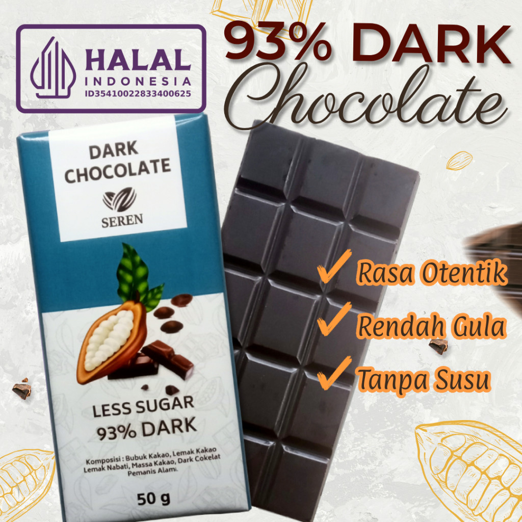 

93 Persen Dark Chocolate | Coklat Batangan Rendah Gula - Seren Chocolate