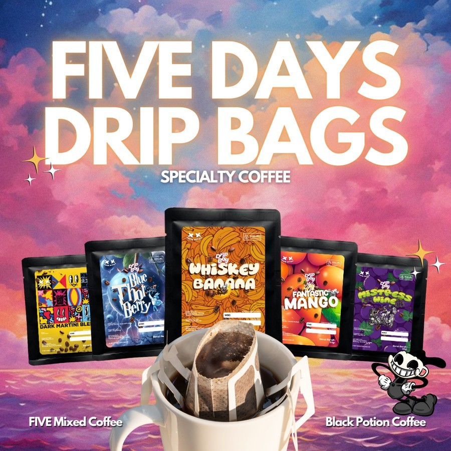 

PROMO BARU Five Days Drip Bag Coffee ( kopi filter ) By Black Potion Roastery