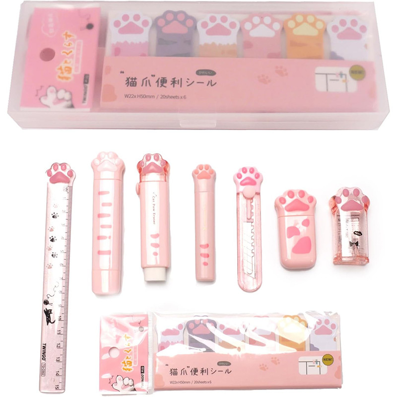 

Cat Claw Memo Pad Rubber Ruler Learning Cartoon Stationery Set Cute Stationery School Office Supplies Gift Box