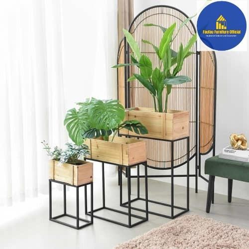BEST QUALITY 1Set 3pcs Rak Tanaman Minimalis Kayu Persegi Indoor/Outdoor_Hitam