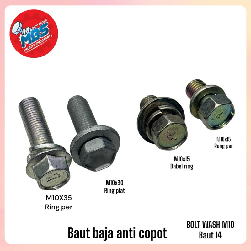 bengkek BAUT 14 BAJA M10 X 35mm 30mm 15mm dabel ring baut 14 ori panjang 3,5 cm 3 cm 1,5cm ring pate