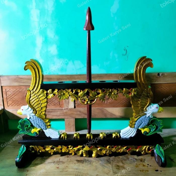 Jagrak Pusaka Isi 5 Ukiran Burung Garuda Finishing Sungging Kayu Jati