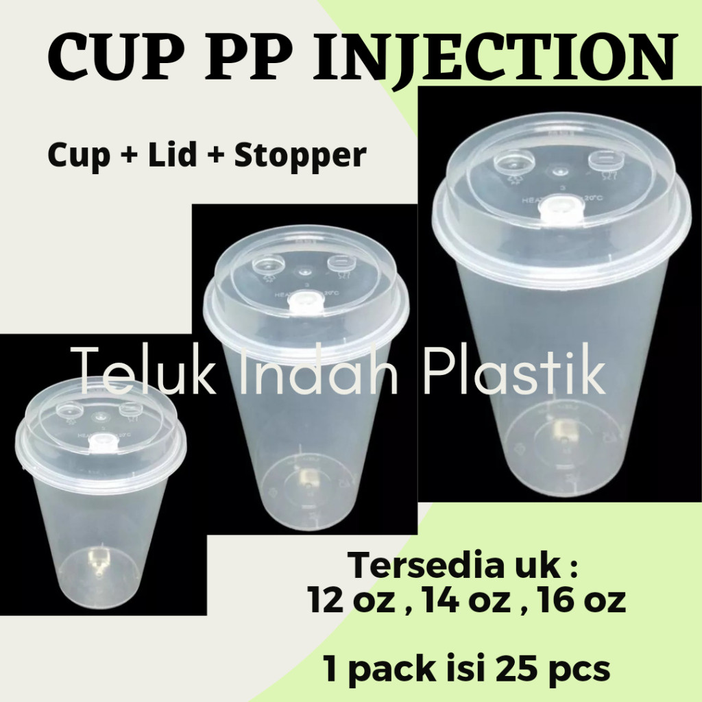 Cup PP Injection 12oz 14oz 16oz Dan 24oz Gelas Plastik Boba (Cup Lid Stopper)