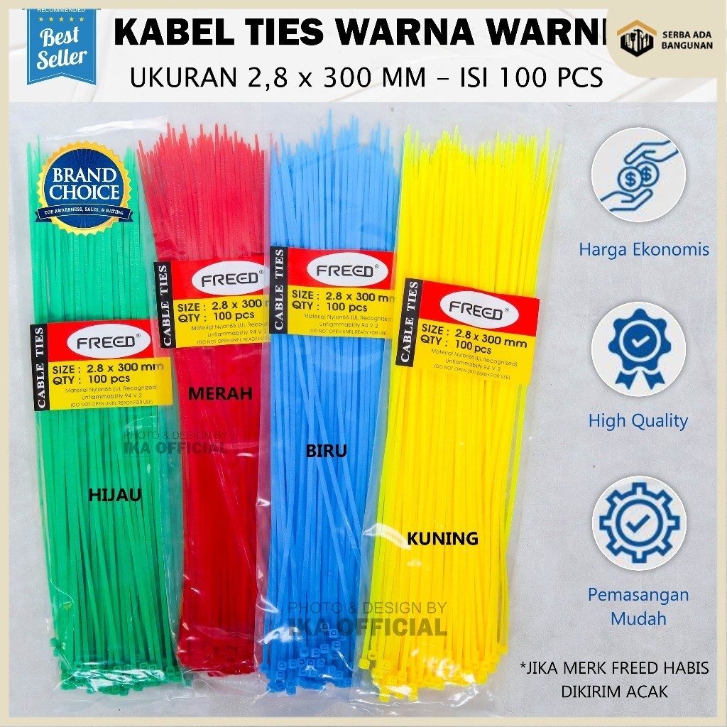 

SAB Kabel Ties Warna 30cm (300mm) FREED PROMO TERMURAH Cabel Tie Warna 2.8 x 300mm 1 Pack Isi 100pcs Kabel Tie Cabel Ties