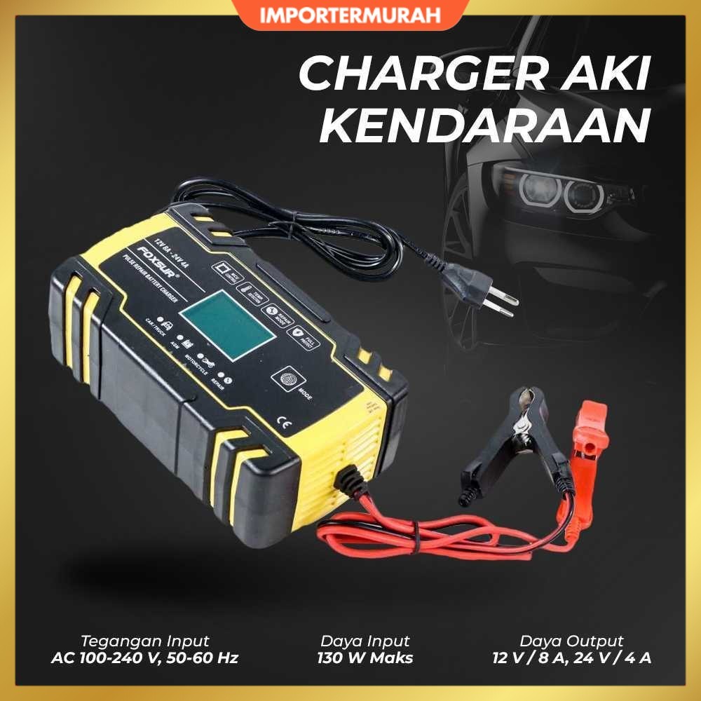 FOXSUR Charger Aki Mobil Motor Battery Charger 12/24V 8A - FBC122408D