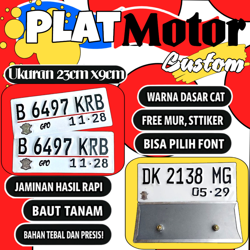 Plat motor custom warna putih satu pasang plat motor variasi warna putih plat motor baut tanam plat 