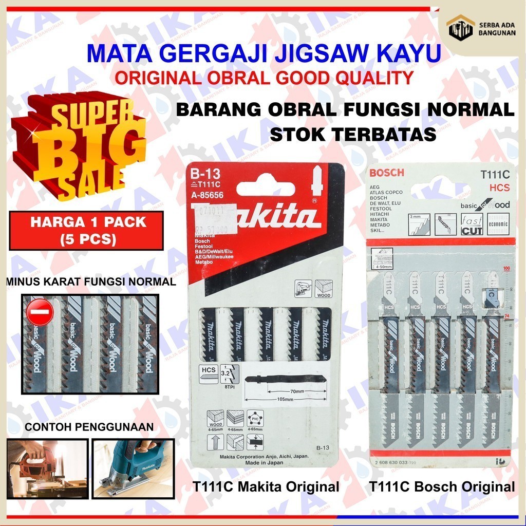 SAB OBRAL Mata Jig Saw T111C Makita Bosch Mata Gergaji 10cm Jigsaw Kayu Panjang Hcs Reciprocating Bl