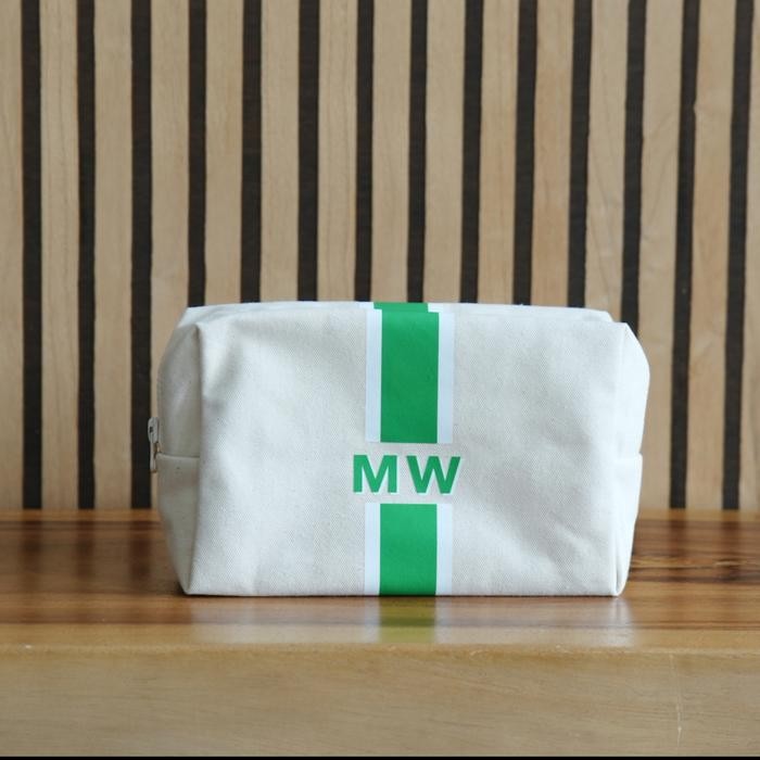 READY Stripe Monogram Canvas Pouch - Canvas Pouch / Accessories Pouch / Makeup Pouch / Beauty Pouch 