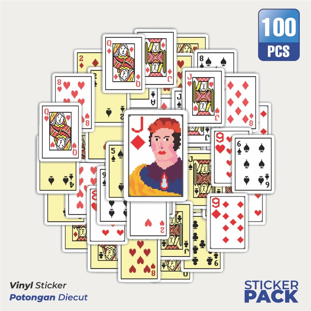 

MURAH 100 PCS Stiker Kartu Poker V13 Waterproof Aesthetic- Untuk Laptop, Motor, dan Helm - Paper Stationery Pack