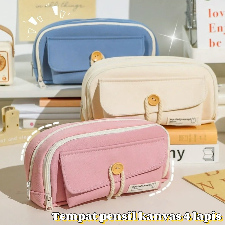 

New 【Ready】Kotak Pensil Kanvas Multiwarna Kotak Tempat Pensil Korea Multi sekat Simple Japanese Stationery Storage Bag School Office SuppliesPremium