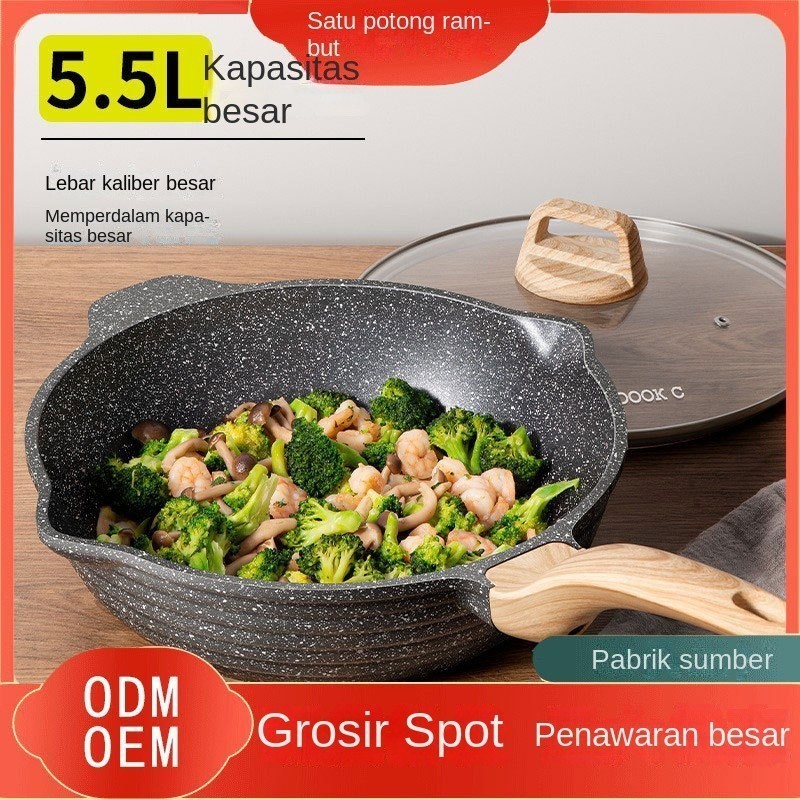 GNTMART - Panci Penggorengan Besi Cor Non-stick Panci Penggorengan Dasar Datar