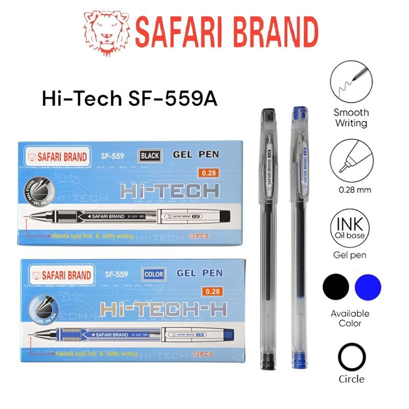

(1 pack/ 12biji) Pulpen Gel Hi Tech Safari Brand SF559 | Hi-tech Safari 0,28mm Murah Meriah Bagus Gel Pulpen Gel Original Safari Brand
