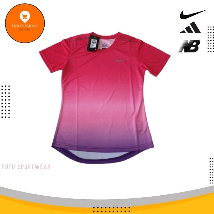 Raveril store Kaos Setelan Olahraga Wanita Dryfit Senam Lari Gym Motif Ombre - Ungu, S kualitas prem