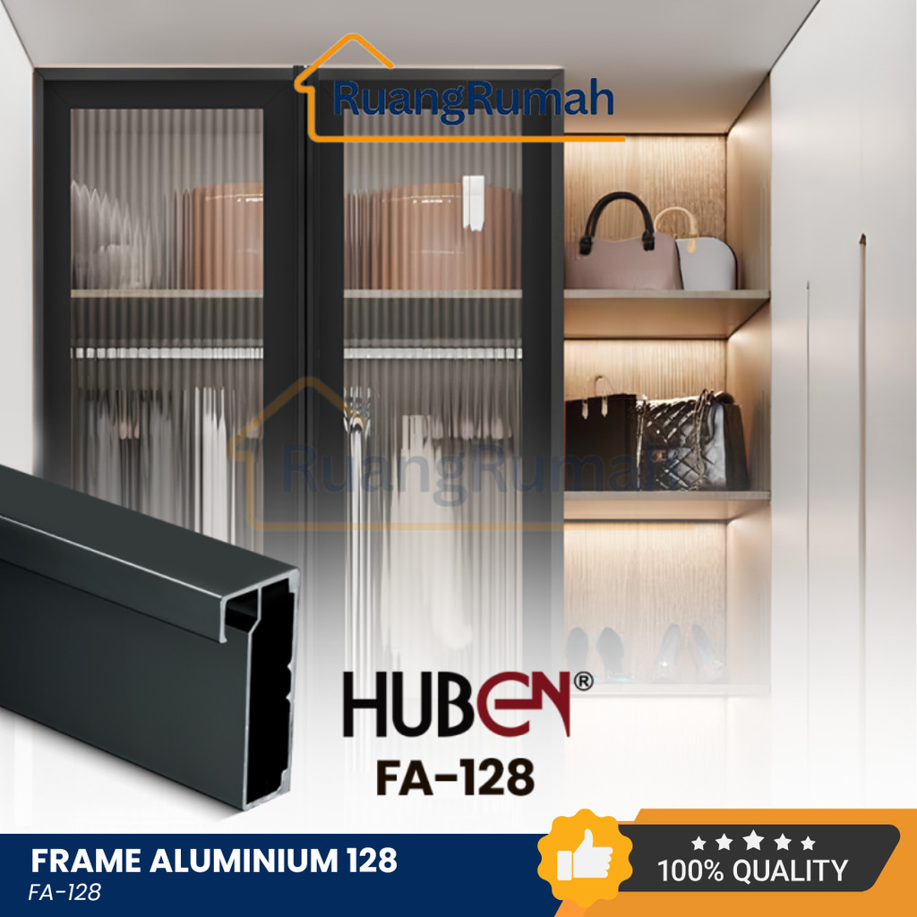 Huben FA-128 Profil Aluminium Frame Kaca Hitam Gold Mirror