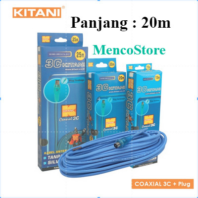 KITANI Kabel Antena+Jack TV Panjang 20m // Coaxial 3C+Plug -  Kabel Antena TV - 20 Meter, Serabut Te