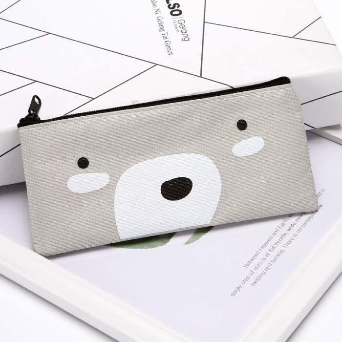 

ACEH.ANSA 130978 Tempat Pensil Bahan Kanvas Karakter Hewan Lucu Dompet Pouch Serbaguna - ABU MUDA
