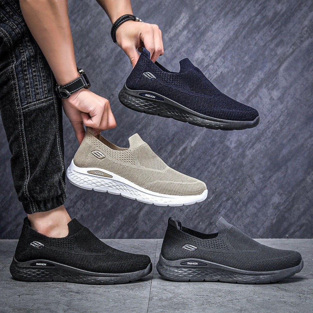MYH Sepatu Sneakers Slip On Kanvas Rajut Pria Tanpa Tali Casual Shoes007
