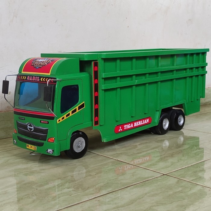 BEST[New Promo] Miniatur mobil truk tronton oleng kayu truck oleng besar 70cm mainan - Hijau, polos 