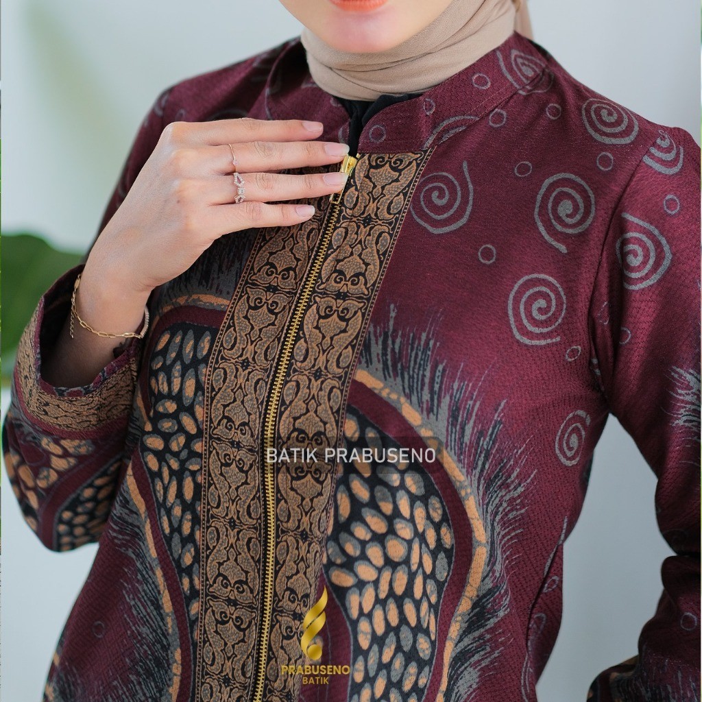 WELIRANG DOBBY Motiv  Batik Prabuseno Atasan Tunik Wanita Elegan Lengan Panjang Lapis Furing Trikot 