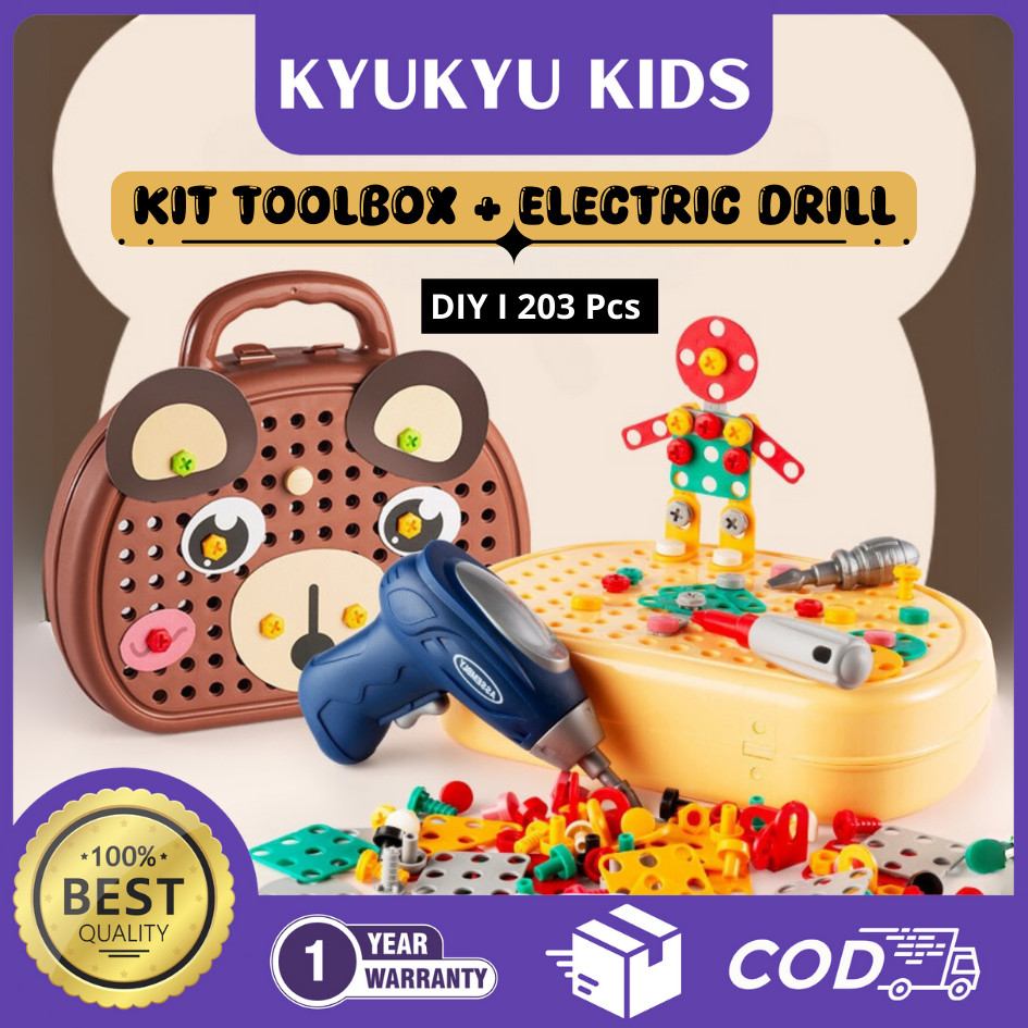 Kyukyu Kids [GARANSI 1 TAHUN] Montessori Anak-anak Koper Mainan Tool Set Anak 203 Pcs Mainan untuk A
