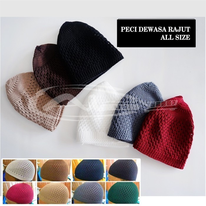 ACEH.BRO 130254 PECI RAJUT POLOS DEWASA PRIA TOPI MUSLIM WARNA PECI HAJI KOPIAH RAJUT - Warna Random