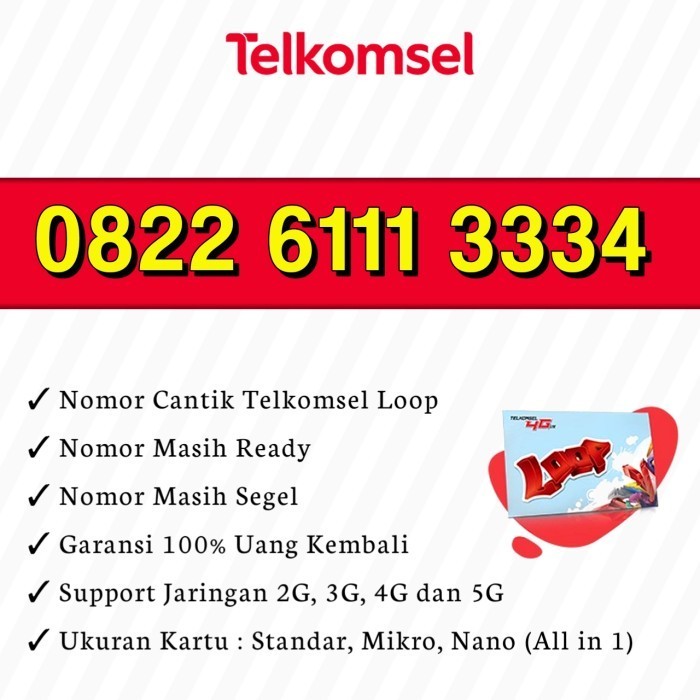 Kartu Perdana Nomor Cantik Telkomsel Simpati Loop 0822 6111 3334