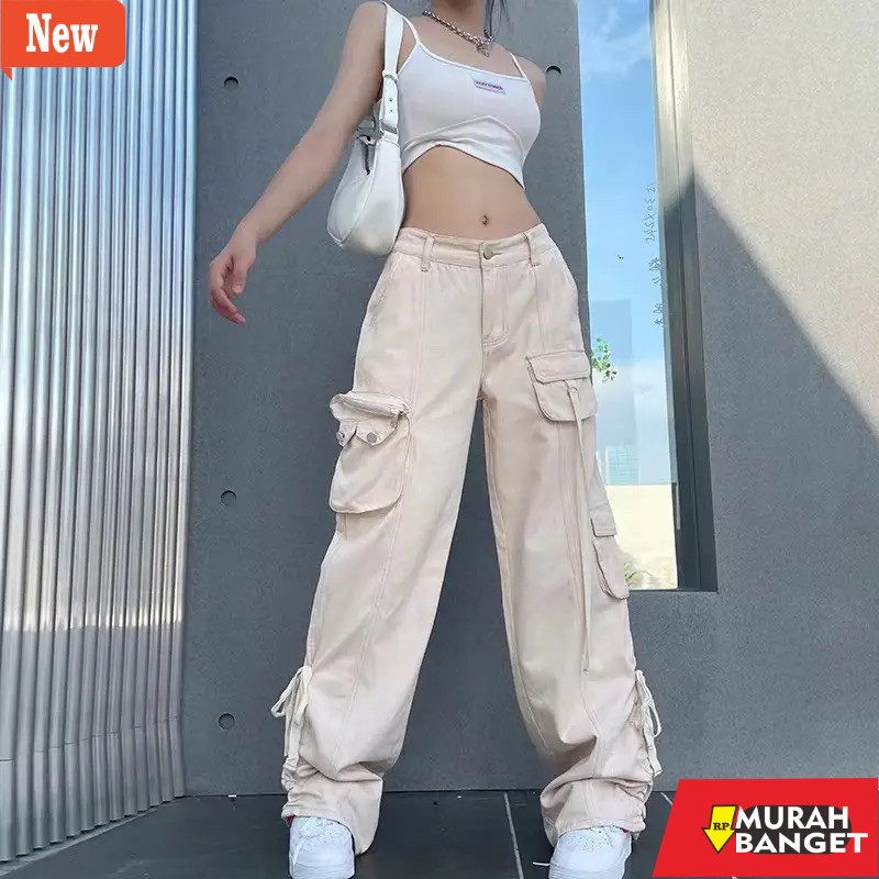 Celana cargo/Soft jeans wanita yg kekinian- Chimmyshopid - Thinky Baggy Cargo | celana cargo | acubi
