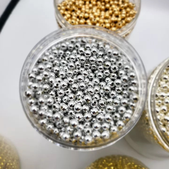 BISA COD Manik Bulat Metalik / Mote Bulat Metalik / Manik Bulat Emas / Manik Bulat Perak / Mote Emas