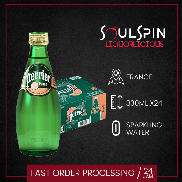 

Perrier Peach Sparkling Mineral Water 330ml [ dus isi 24 botol ] Khusus Instan - Only Instant